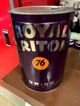 Vintage Five 5 Quart Qt Union 76 Royal Triton Oil Gas Can W/ Both Lids