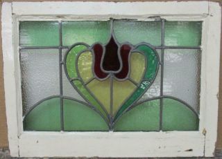 Midsize Old English Leaded Stained Glass Window Abstract Heart 22.  75 " X 16.  5 "