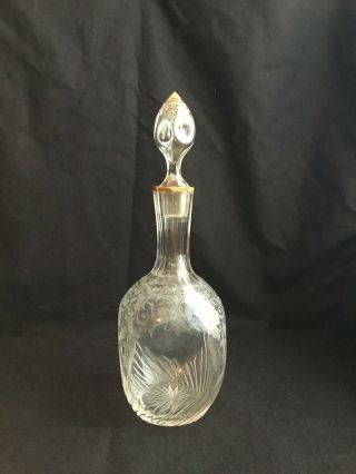 Vintage Wine Decanter With Grapes & Leaves Design With Gold Trim