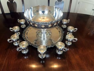 Fb Rogers Silver Plated Punch Bowl Tray Webster Wilcox Cups