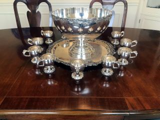 FB Rogers Silver Plated Punch Bowl Tray Webster Wilcox Cups 2
