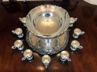FB Rogers Silver Plated Punch Bowl Tray Webster Wilcox Cups 3