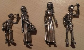 Rare Set Of 4 Angini Solid Silver Figurines (stamped 800)