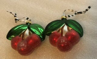 Mary Engelbreit Me Ink Cherry Glass Christmas Ornaments,  Set Of 2.
