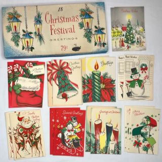 Great Box Of 18 Vintage Christmas Festival Greetings With Envelopes