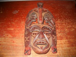 Vintage 10 " X 5 " Hand Carved Wood Polynesian Mask