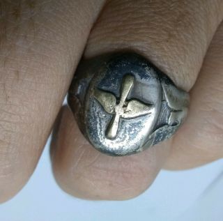 Vintage Ww2 Sterling Silver & 18kt Air Corps Pilots Ring Size 10 Named Inside
