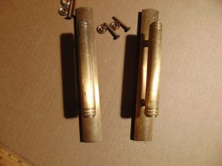 2 Solid Heavy Brass Door Pull Handles With Brass Back Plates Non Locking 11 "