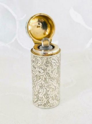 Antique Bright Cut Sterling Silver Perfume Scent Bottle Chester 1892
