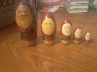 Russian Matryoska Nesting Dolls Wooden Christmas Santa