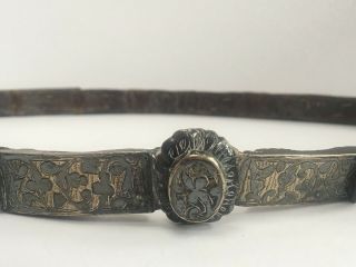 Antique 18c / 19c Russian Caucasian Cossack Solid Silver Niello Wedding Belt 2