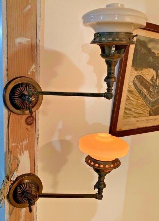 Antique Victorian Gas Lamp Swing Arm Electric Converted Sconces