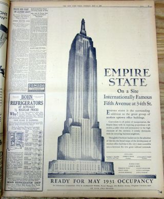 Best 1930 Ny Times Newspaper With 1st Large Illustrated Ad Empire State Building
