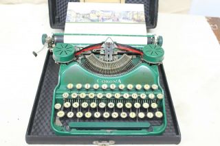Vintage Green Corona 4 Bank 1929 Portable Typewriter With Case