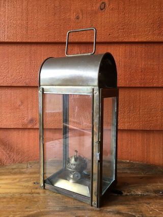 Vintage Brass And Glass Barn Oil Lantern