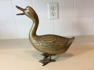 Large Vintage Brass Duck Goose 1o Inches Tall