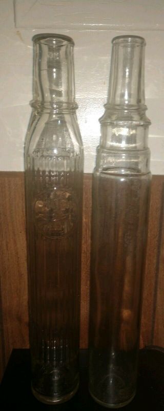 Vintage Tiolene Motor Oil 1 Quart Ribbed Clear Glass Bottle,  With Bonus Bottle