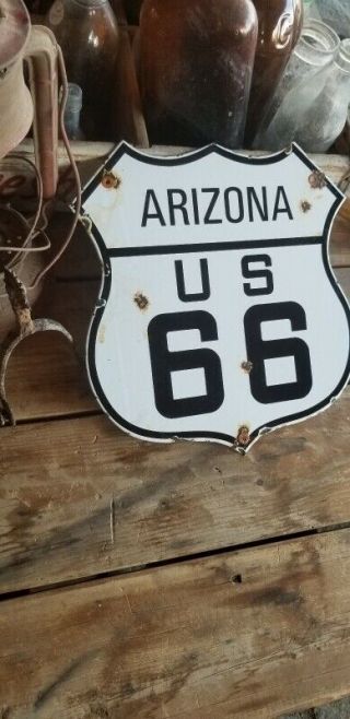 " Az.  Route 66 " Vintage Porcelain Steel Road Sign.