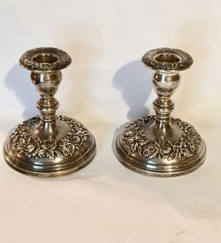Candle Holders S Kirk & Son,  Sterling Silver Repose 4 " X 3 1/4 " Candle Sticks