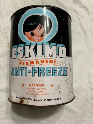 Vintage Early Eskimo Anti - Freeze One Gallon Can Pawtucket,  Rhode Island