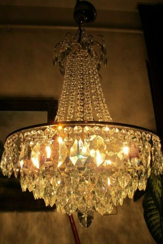 Antique Vnt.  Rare Austria Real Swarovski Crystal Chandelier Light 1960 