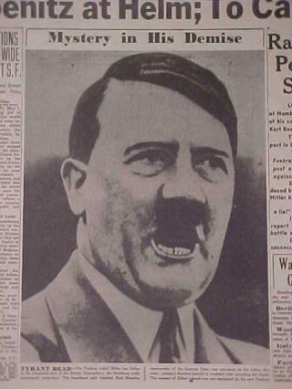 Vintage Newspaper Headline World War 2 German Berlin Nazi Hitler Dead Dies Wwii