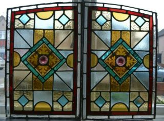 2 Handpainted Stained Glass Leaded Light Window Panels.  R1000