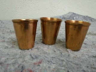 Set Of 3 Vintage Solid Copper Shot Glasses