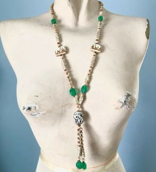 Vintage Max Neiger Czech Art Deco Elephant Egyptian Revival Glass Bead Necklace