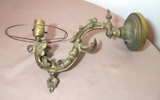 Antique Ornate Cast Gilt Bronze Brass Electrified Gas Wall Mount Sconce Fixture