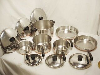 12 Pc Vtg Revere Ware Pot Pan Set Lids Copper Clad Stock Pot Cookware Skillet