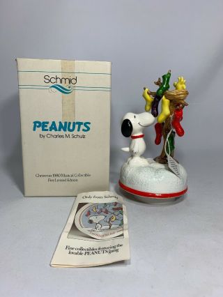 1980 Schmid Peanuts Christmas Music Box Snoopy Woodstock 1st Series Stockings