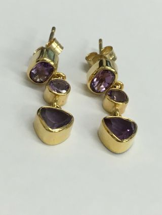 Vintage 9ct Gold Stud Dangle Earrings W/amethyst 2.  2grams
