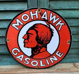 Vintage Mohawk Gasoline Porcelain Sign Gas Service Station Motor Oil