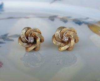 Lovely Antique Fine 14k Gold And Diamond Earrings
