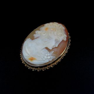 Victorian 14k Gold Carved Shell Cameo Brooch Pin Pendant - Nr 6059 - 8
