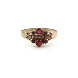14k Rose Gold Victorian Era Round Bezel Ruby And Seed Pearl Ring Size 11 885b - 3