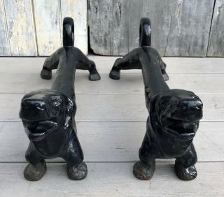 Antique Dachshund Dog Cast Iron Andirons C.  1920