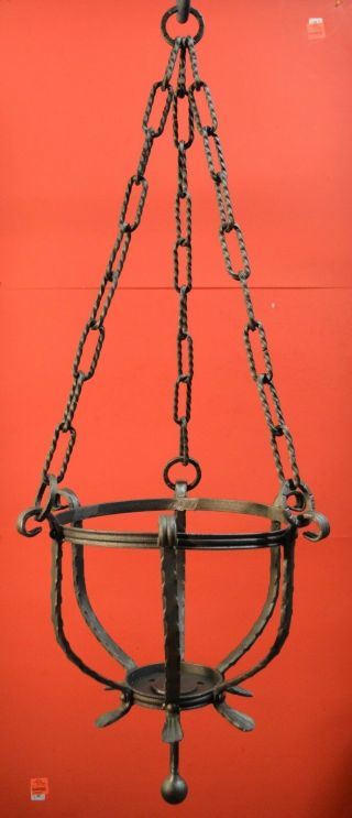 Hanging Planter & Chain,  Gothic Wrought Iron Hot Formed,  Hand Made Blacksmiths