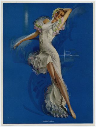 1930s Art Deco Rolf Armstrong Streamlined Pin - Up Print Rhapsody In Blue
