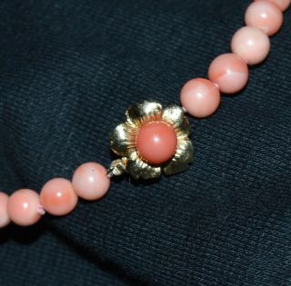 Vintage 19 " Pink 6.  3mm Coral Bead Necklace With 14k Gold Clasp