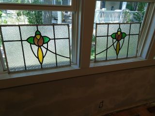 Antique Stained Leaded Glass Windows From England.  Matched Pair, .