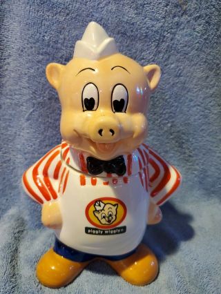 9 " Piggly Wiggly Candy Jar Ceramic Mr Pig Collectible Pie Eyed Vintage Look