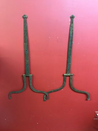 Finest Pair Antique Serpentine Hand Forged Barn Door Strap Hinge Iron 40” Long