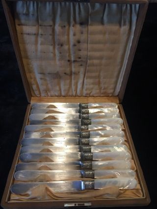 Shreve,  Crump & Lowe,  Boston,  Set Of 12 Pearl Handled Beveled Edge Fruit Knives