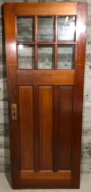 Antique Craftsman Wood Exterior French Entry Door /w 6 Pane Glass 32x80