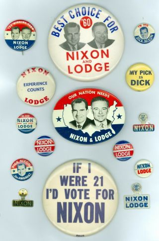 12 Vtg 1960 President Richard M.  Nixon Campaign Pinback Buttons 3 Tabs My Pick
