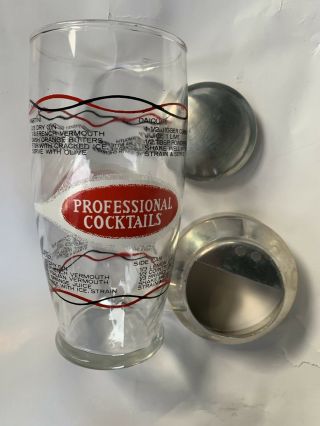 Vintage Glass Cocktail Shaker With Drink Recipes Metal Lid Complete