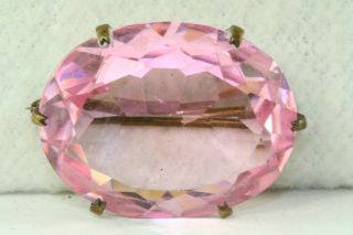 Vintage Antique Art Deco Faceted Pink Czech Glass Pin Brooch