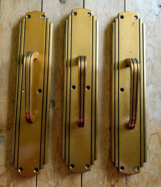 Vintage Art Deco Brass Entry Door Pull Handles Old Marquee Style Salvage 14.  5x3 "
